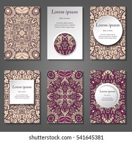 Set of stylish business card template. Abstract floral pattern and ornaments, ottoman motifs. Front and back page.