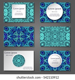 Set of stylish business card template. Abstract floral pattern and ornaments, ottoman motifs. Front and back page.