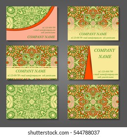 Set of stylish business card template. Abstract floral pattern and ornaments, ottoman motifs. Front and back page.