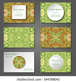 Set of stylish business card template. Abstract floral pattern and ornaments, ottoman motifs. Front and back page.