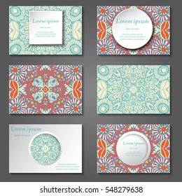 Set of stylish business card template. Abstract floral pattern and ornaments, ottoman motifs. Front and back page.