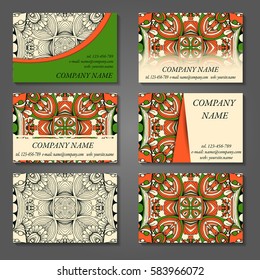 Set of stylish business card template. Abstract floral pattern and ornaments, ottoman motifs. Front and back page.