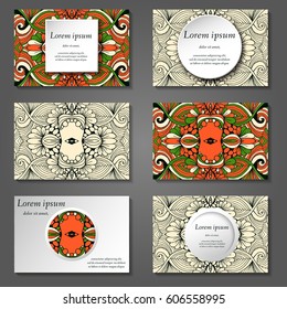 Set of stylish business card template. Abstract floral pattern and ornaments, ottoman motifs. Front and back page.