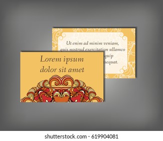 Set of stylish business card template. Abstract floral pattern and ornaments, ottoman motifs. Front and back page.