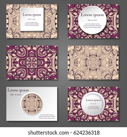 Set of stylish business card template. Abstract floral pattern and ornaments, ottoman motifs. Front and back page.
