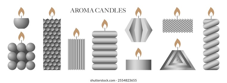 Set of stylish candles for home comfort and interior decor 