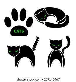 Set of stylish cats. Vector illustration. Black cats on white background. 