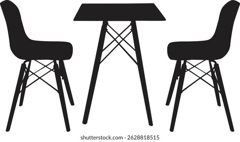 Set of stylish chair and table silhouettes. Interior design concepts, home decor illustrations, catalogs, and architectural presentations.