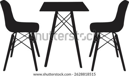 Set of stylish chair and table silhouettes. Interior design concepts, home decor illustrations, catalogs, and architectural presentations.
