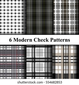 Set of Stylish Checked Patterns Monochrome Design. Vector Illustration