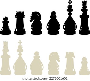 set of stylish chess pieces in vector - complete set in black and white