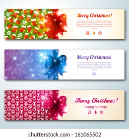 Set of stylish Christmas banners. Vector illustration. Place for text. New year symbols and objects.