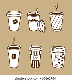 Set of stylish coffee cups. Vector illustration.