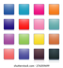 Set of stylish colored buttons, square shape, rounded corners with a mirror image, vector illustration.