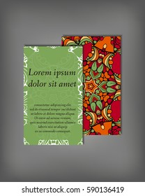 Set of stylish colorful business card template. Abstract floral pattern and ornaments, ottoman motifs. Front and back page.