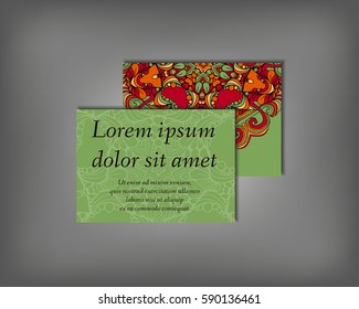 Set of stylish colorful business card template. Abstract floral pattern and ornaments, ottoman motifs. Front and back page.