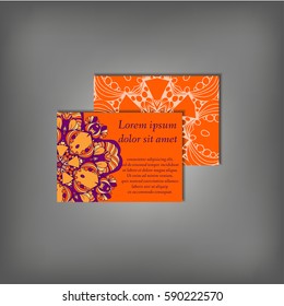 Set of stylish colorful business card template. Abstract floral pattern and ornaments, ottoman motifs. Front and back page.