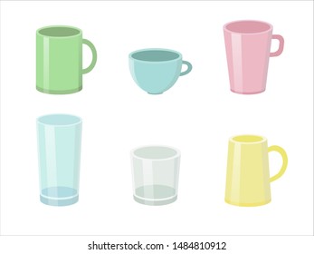 Set of stylish colorful cups isolated on the white backgorund. Vector illustration.