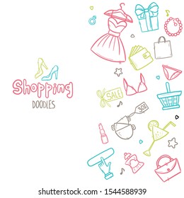 Set of stylish colorful women's accessories. Shopping Vector illustration for a card or poster. Print on clothes. Fashion & Style.