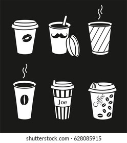 Set of stylish cups of coffee. Vector illustration.