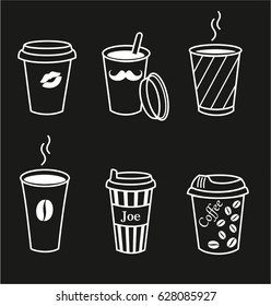 Set of stylish cups of coffee. Vector illustration.
