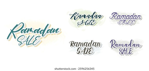 Set to Stylish Cursive Text Typography Saying Ramadan Sale