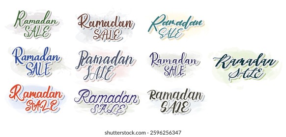 Set to Stylish Cursive Text Typography Saying Ramadan Sale