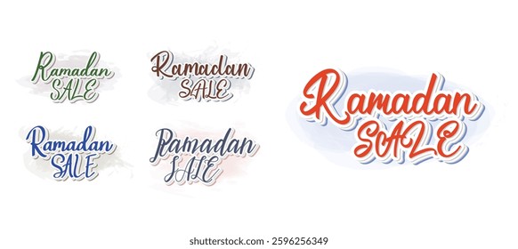 Set to Stylish Cursive Text Typography Saying Ramadan Sale