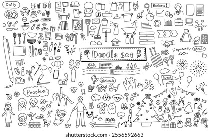A set of stylish and cute line drawing illustrations