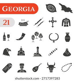 A set of stylish Doodle icons dedicated to Georgia's culture, architecture, and cuisine. EPS 10.