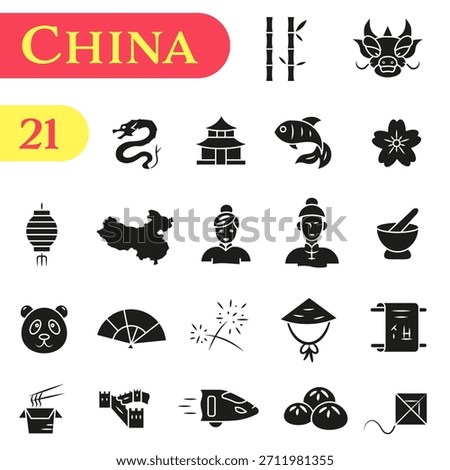 A set of stylish Doodle icons dedicated to Chinese culture, architecture, and cuisine. EPS 10.