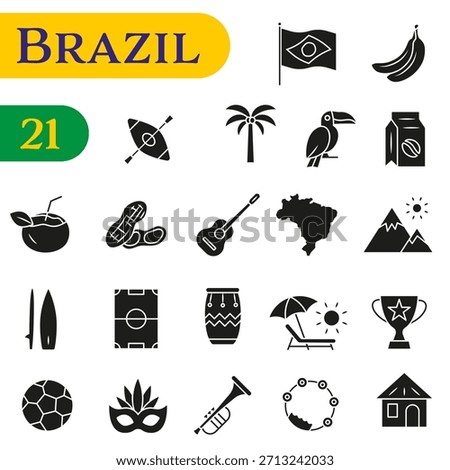 A set of stylish Doodle icons dedicated to Brazil, covering culture, architecture, and cuisine. EPS 10.
