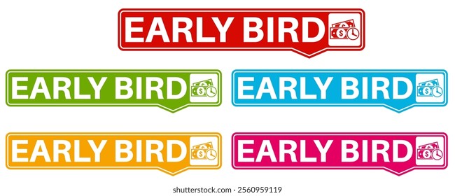Set Stylish early bird icon labels. early buy symbol Special discount sign sticker social media promotion design vector illustration