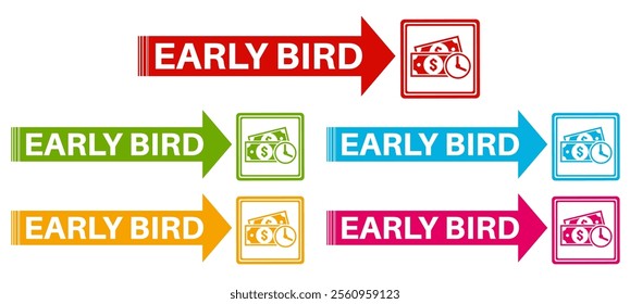 Set Stylish early bird icon labels. early buy symbol Special discount sign sticker social media promotion design vector illustration