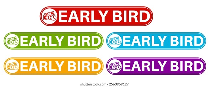 Set Stylish early bird icon labels. early buy symbol Special discount sign sticker social media promotion design vector illustration