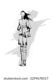 Set of Stylish fashion models. Pretty young girls. Fashion woman Sketch