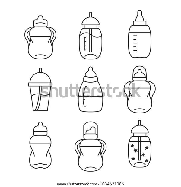 Set Stylish Feeding Bottles Cups Babies Royalty Free Stock Image