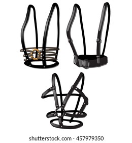 A set of stylish female leather belts with suspenders. Vector illustration.