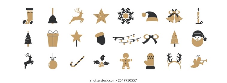 A set of stylish flat style Christmas icons. 