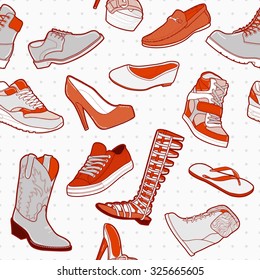 Set of stylish footwear. Seamless vector background.