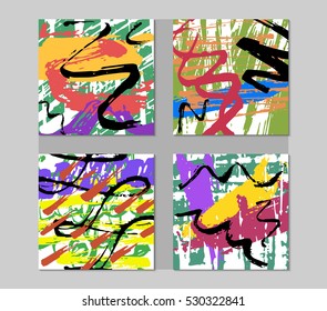 Set of Stylish Fun Invitation Card for Holiday Days and Celebration Party. Best Modern Design Vector Illustration: Hand Drawn Textures for Headline, Banners, Logos, Brochures and other Templates. 