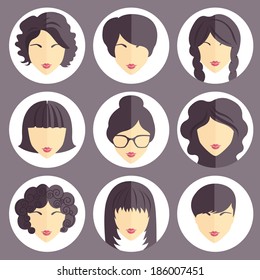 Set of stylish girls in modern flat design. Vector illustration