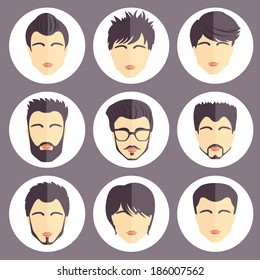Set of stylish guys in modern flat design. Vector illustration