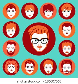 Set of stylish guys in modern flat design. Vector illustration
