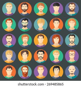 Set of stylish guys in modern flat design. Vector illustration