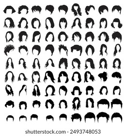 Set of stylish hairstyles on a white background