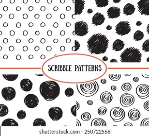 Set of stylish hand drawn polka dot seamless patterns.