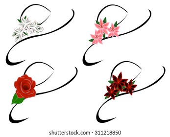 Set of stylish hats with flowers for a woman.