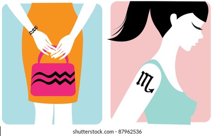Set of stylish horoscope zodiac signs for woman