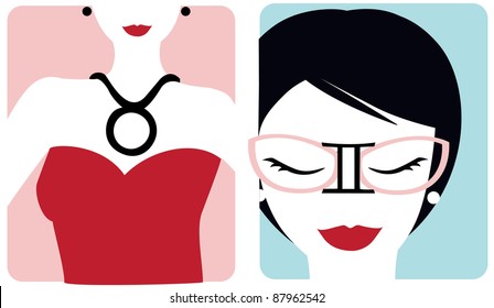 Set of stylish horoscope zodiac signs for woman